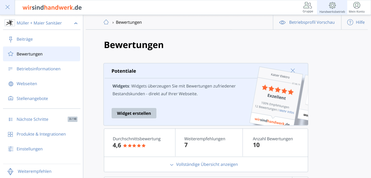 wirsindhandwerk.de - Über das Backend verkaufen
